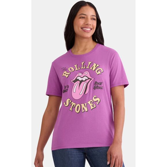 Time and Tru Tops - Time and Tru Women's Rolling Stones Only Rock and Roll Graphic Tee Small Violet
